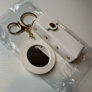 Lipstick Studded Holder Mirror Bag Charm Keychain New